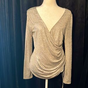 Trouvé Metallic Gold Silver Long Sleeve Wrap Top Size Med